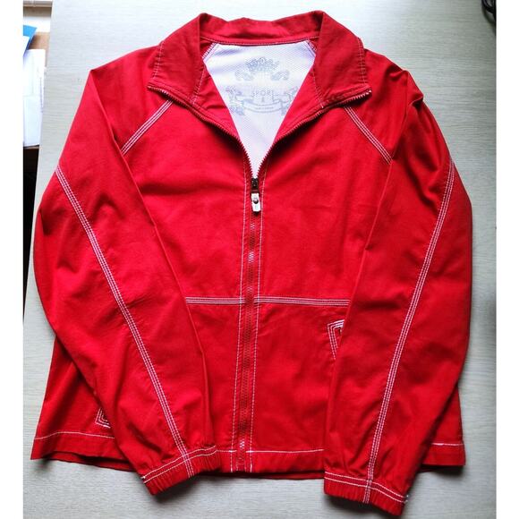 JACKET-OLEG CASSINI-Red-White Mesh Lining-Zippers-Designer-Size Small - Picture 8 of 14